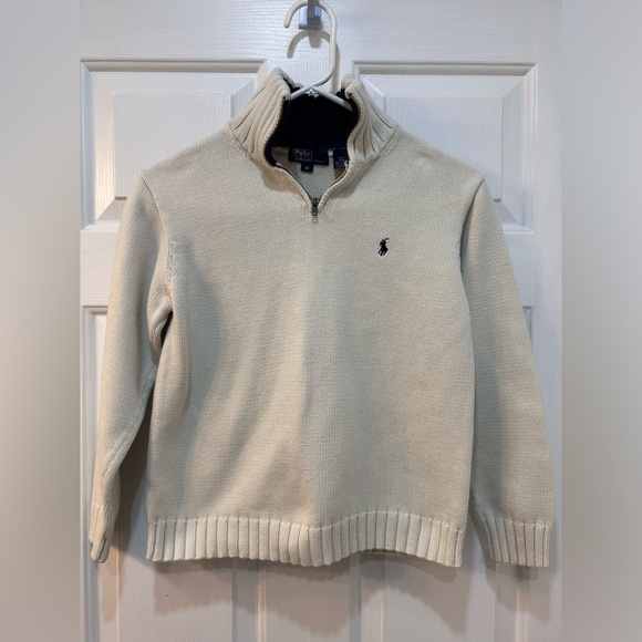 Polo Ralph Lauren 1/4 Zip Mock Neck Cotton Sweater Youth Sz M Preppy Pony Logo - Picture 1 of 8